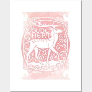 Golden Deer in Rose Posters and Art